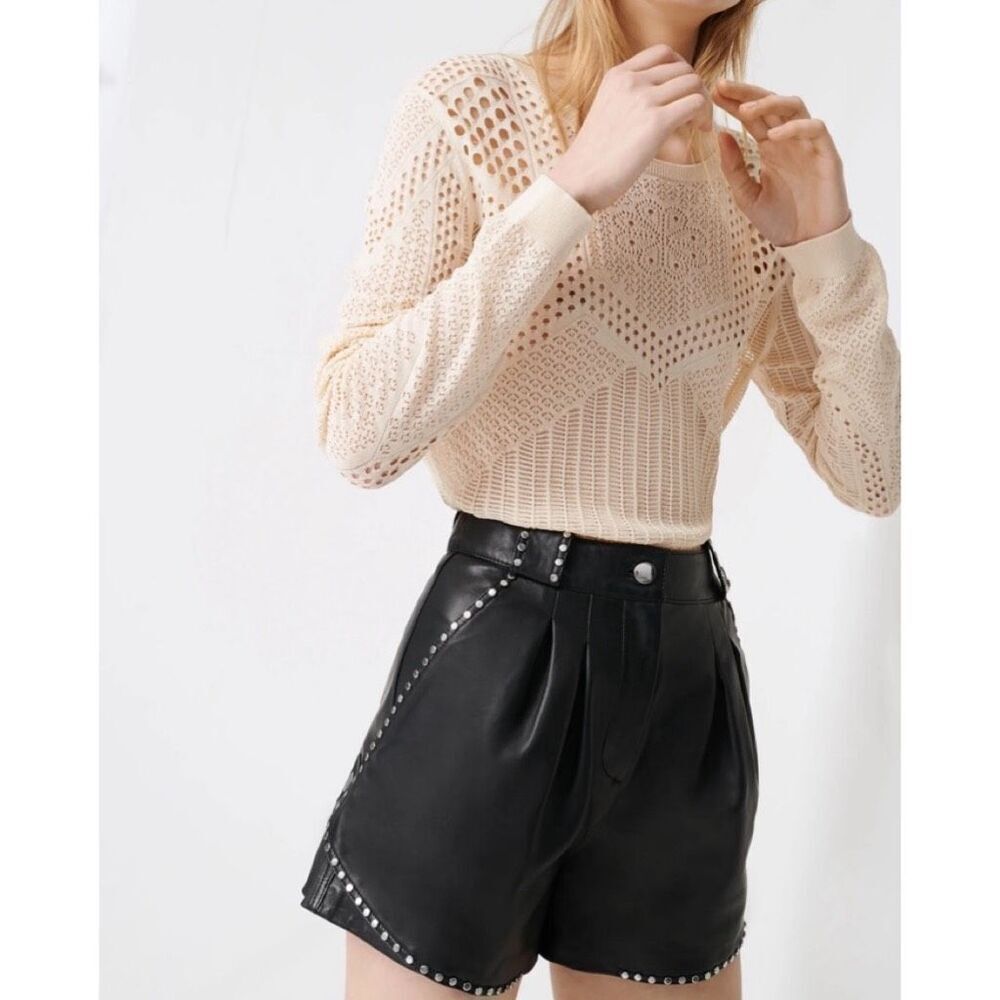 MAJE Ilyad Lamb Leather Studded Shorts